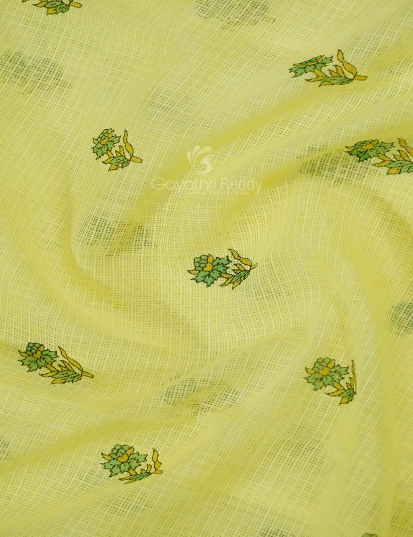 Lime Yellow Colour Block Print Pure Kota Cotton Saree By Gayathri Reddy Designer Studio