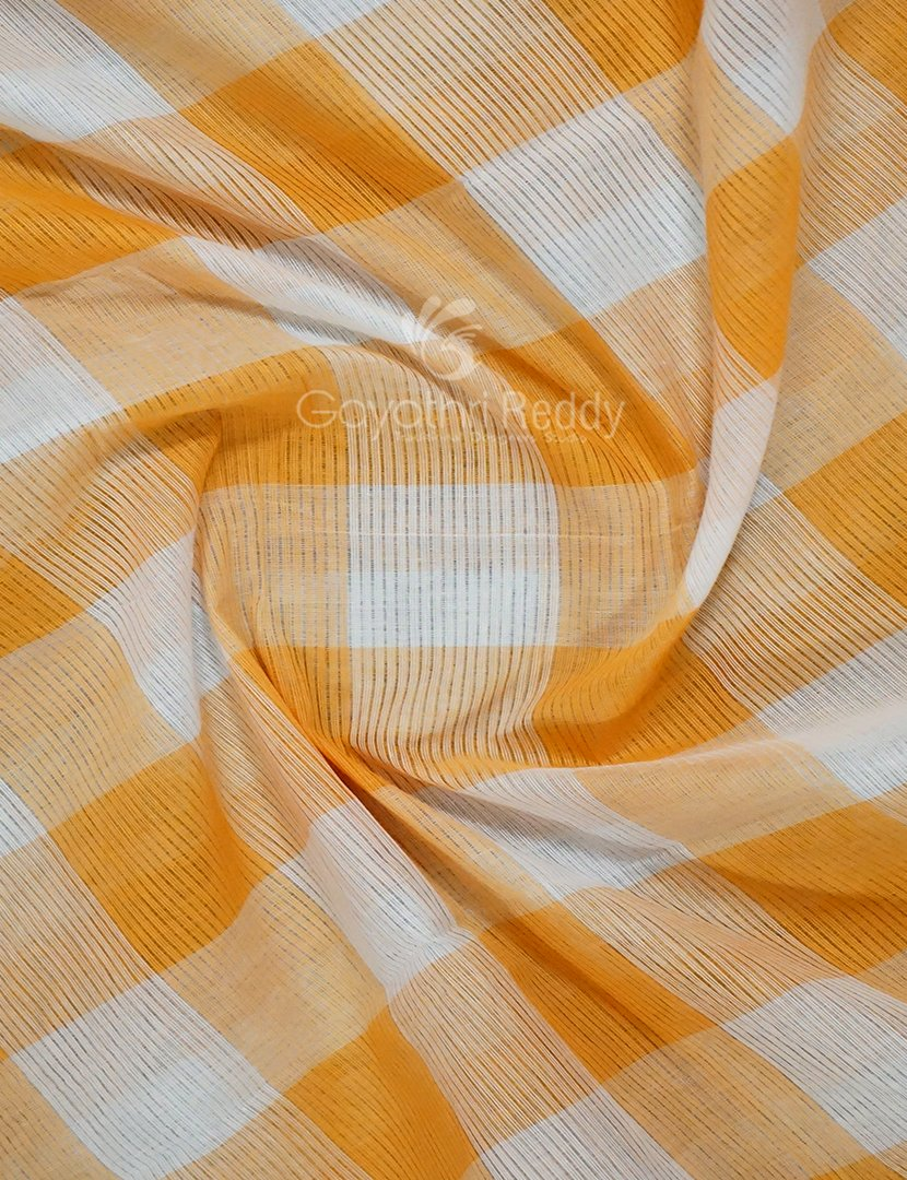 Cream And Orange Coloured With Checks Pure Mangalgiri Cotton Saree By Gayathri Reddy Designer Studio