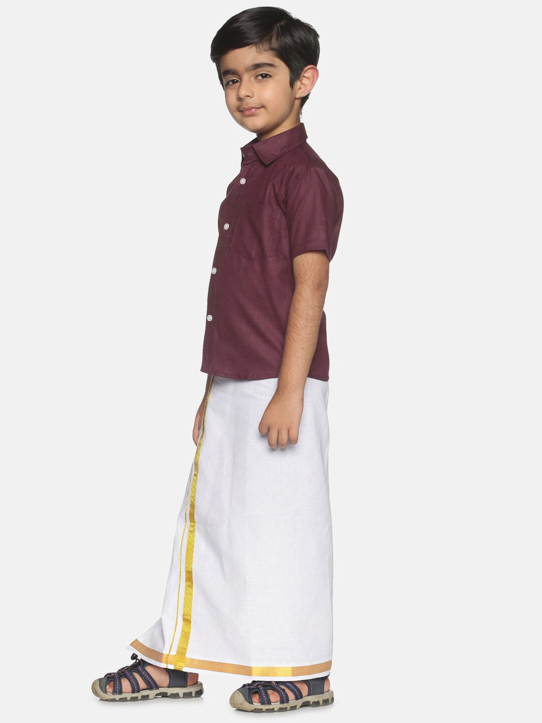 Sethukrishna Boys Maroon & White Shirt with Veshti