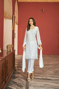White Heavy Faux Georgette Embroidered Semi Stitched Suit - Dhvani