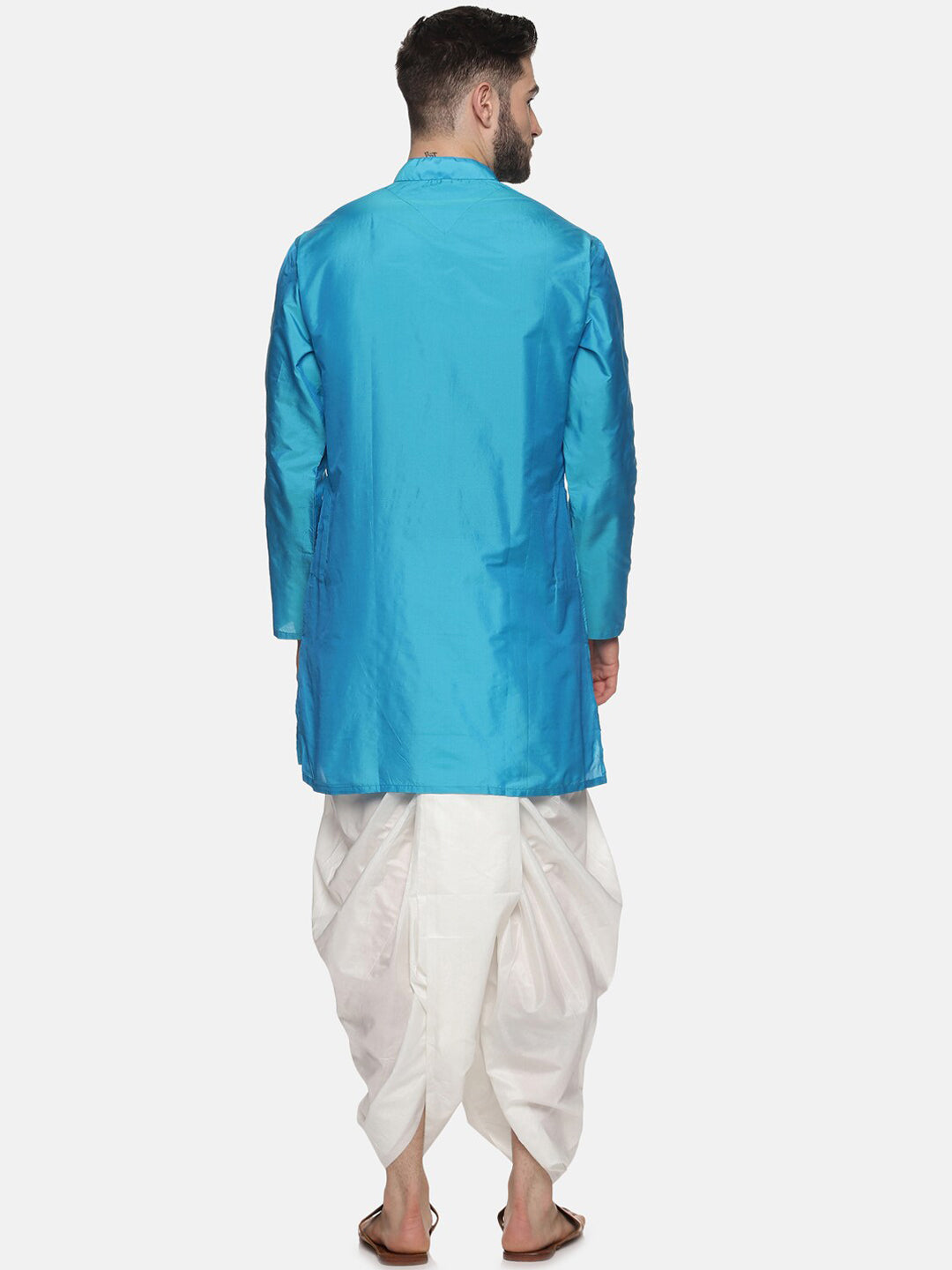 Sethukrishna Men Turquoise Blue Angrakha Kurta with Salwar