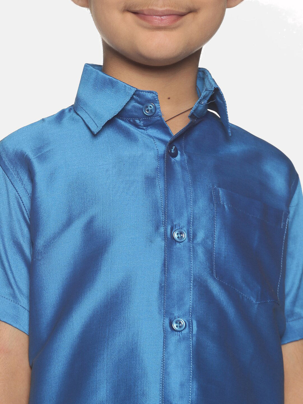 Sethukrishna Boys Blue & White Shirt with Veshti Set (GENIE-67846)