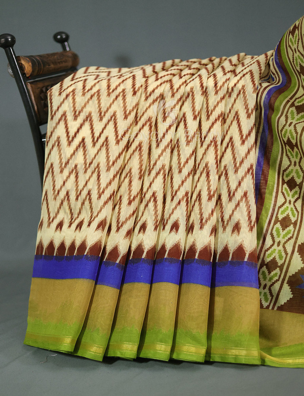 Shades of Cream And Parrot Green Blouse Patola Print Semi Chanderi Saree By Gayathri Reddy Designer Studio