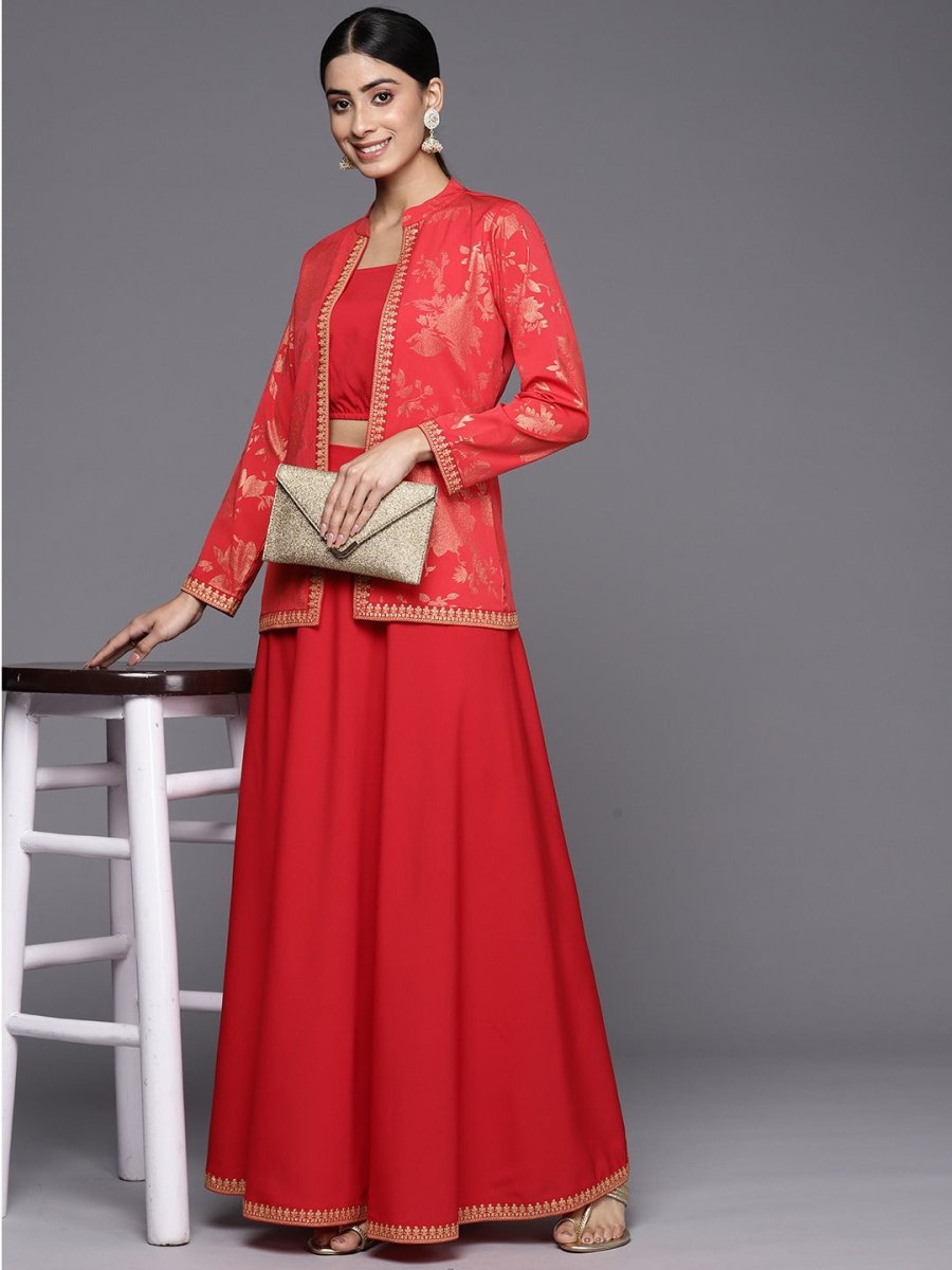 Ahalyaa Crepe Top With Skirt & Jacket