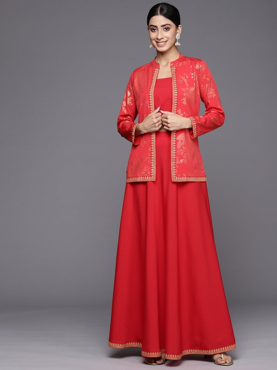 Ahalyaa Crepe Top With Skirt & Jacket