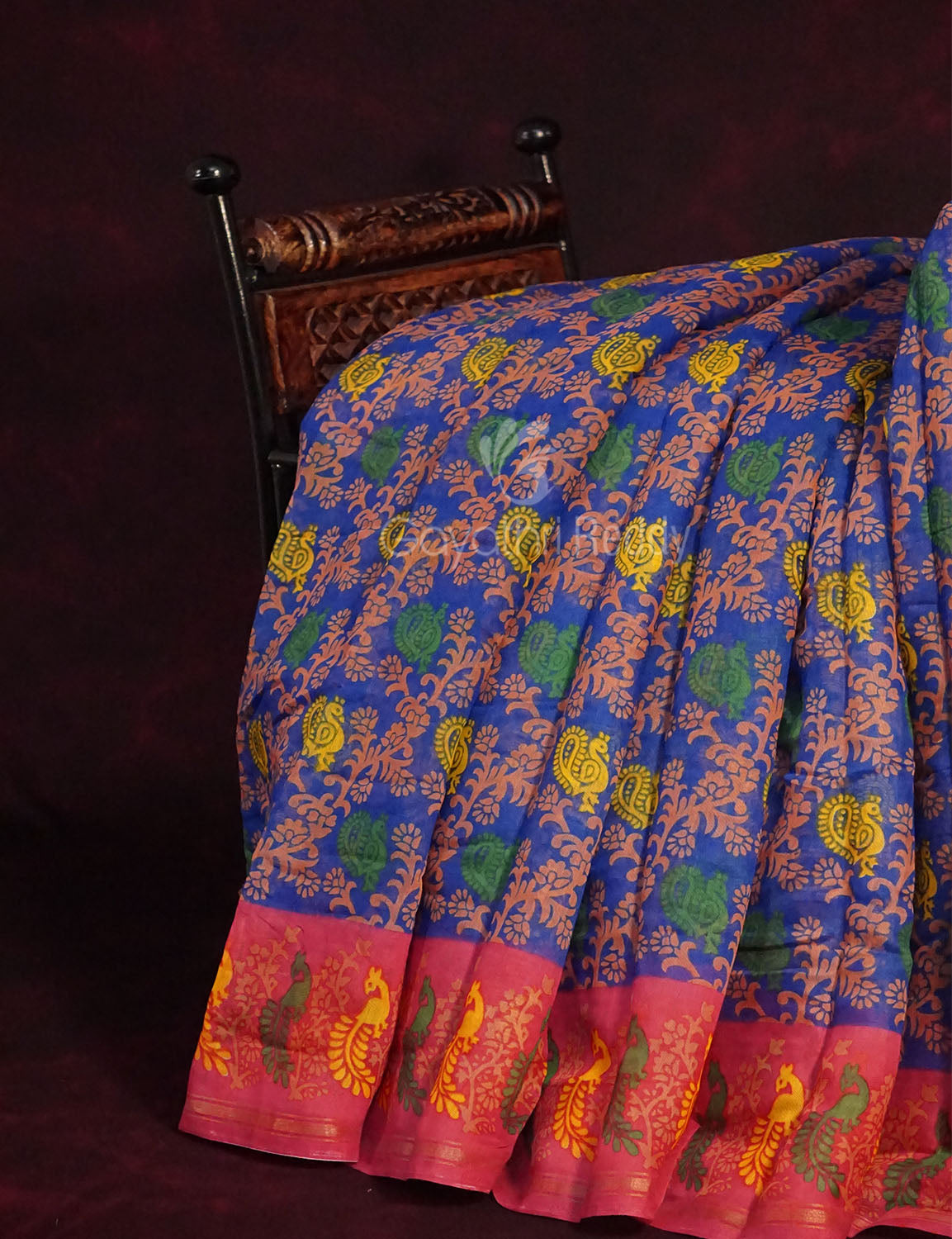 Blue Colour All Over Print Semi Chanderi Saree By Gayathri Reddy Designer Studio