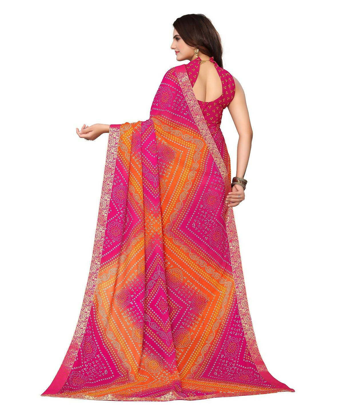 Vamika Pink Georgette Printed With Lace Saree (VERA PINK)