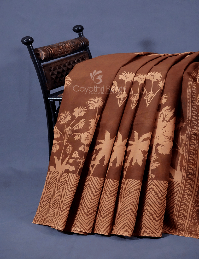 Dark Mustard Colour Block Print Pure Mulmul Cotton Saree By Gayathri Reddy Designer Studio