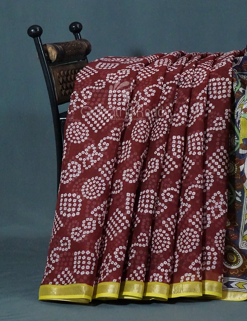Shades of Maroon With Bandhni Design Pure Kota Cotton Saree By Gayathri Reddy Designer Studio