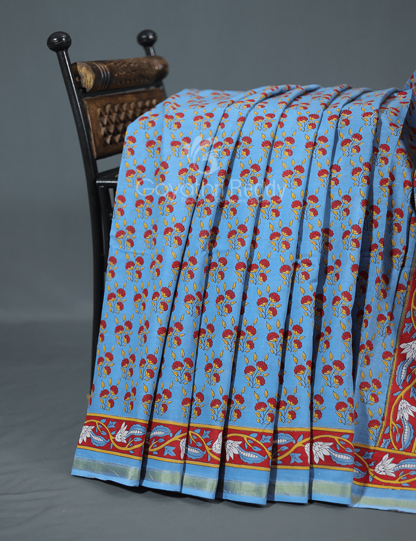 Shades of Blue Combination Printed Cotton Saree By Gayathri Reddy Designer Studio