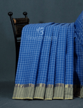 Denim Blue With Checks Pure Mangalgiri Cotton Saree By Gayathri Reddy Designer Studio