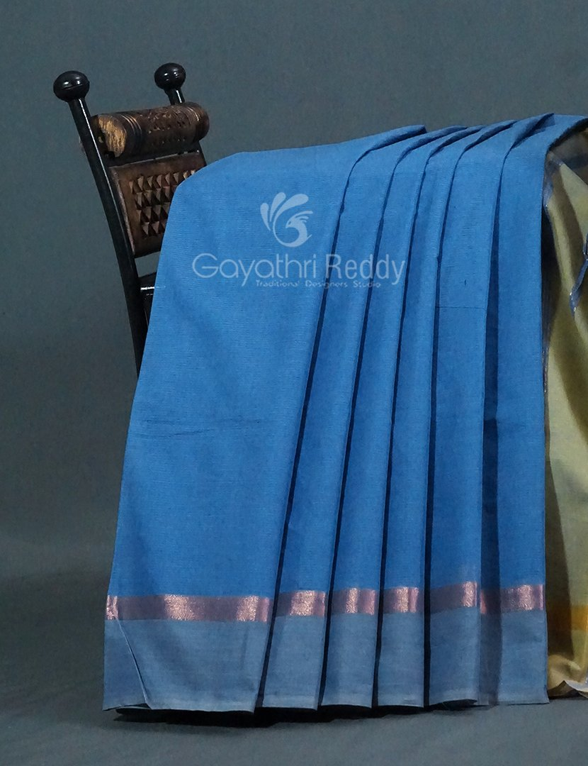Dual Shades of Blue With Contrast Blouse Pure Mangalgiri Cotton By Gayathri Reddy Designer Studio