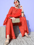 HERE&NOW Women Bandhani Polyester Fusion Bottom Kurta Set