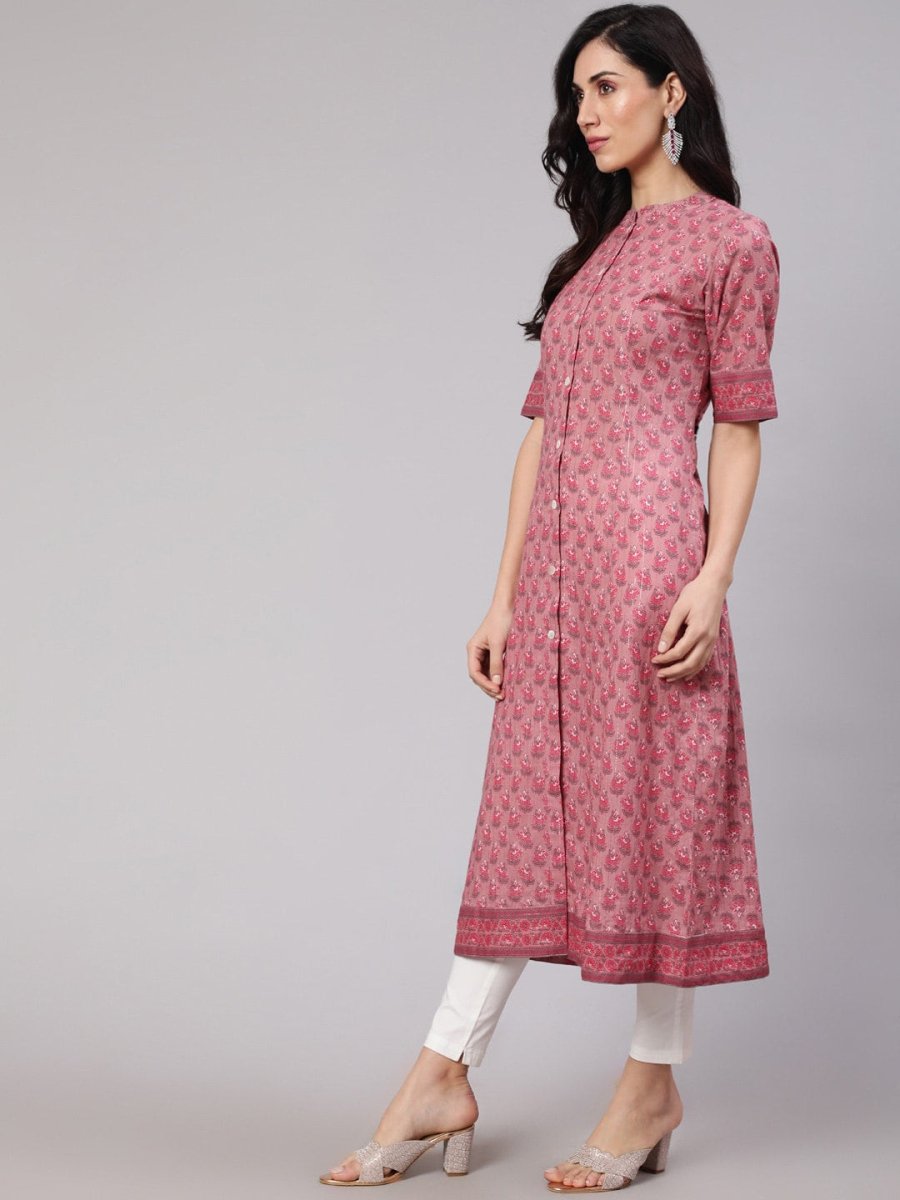 Aks Floral Printed Mandarin Collar A-line Kurta
