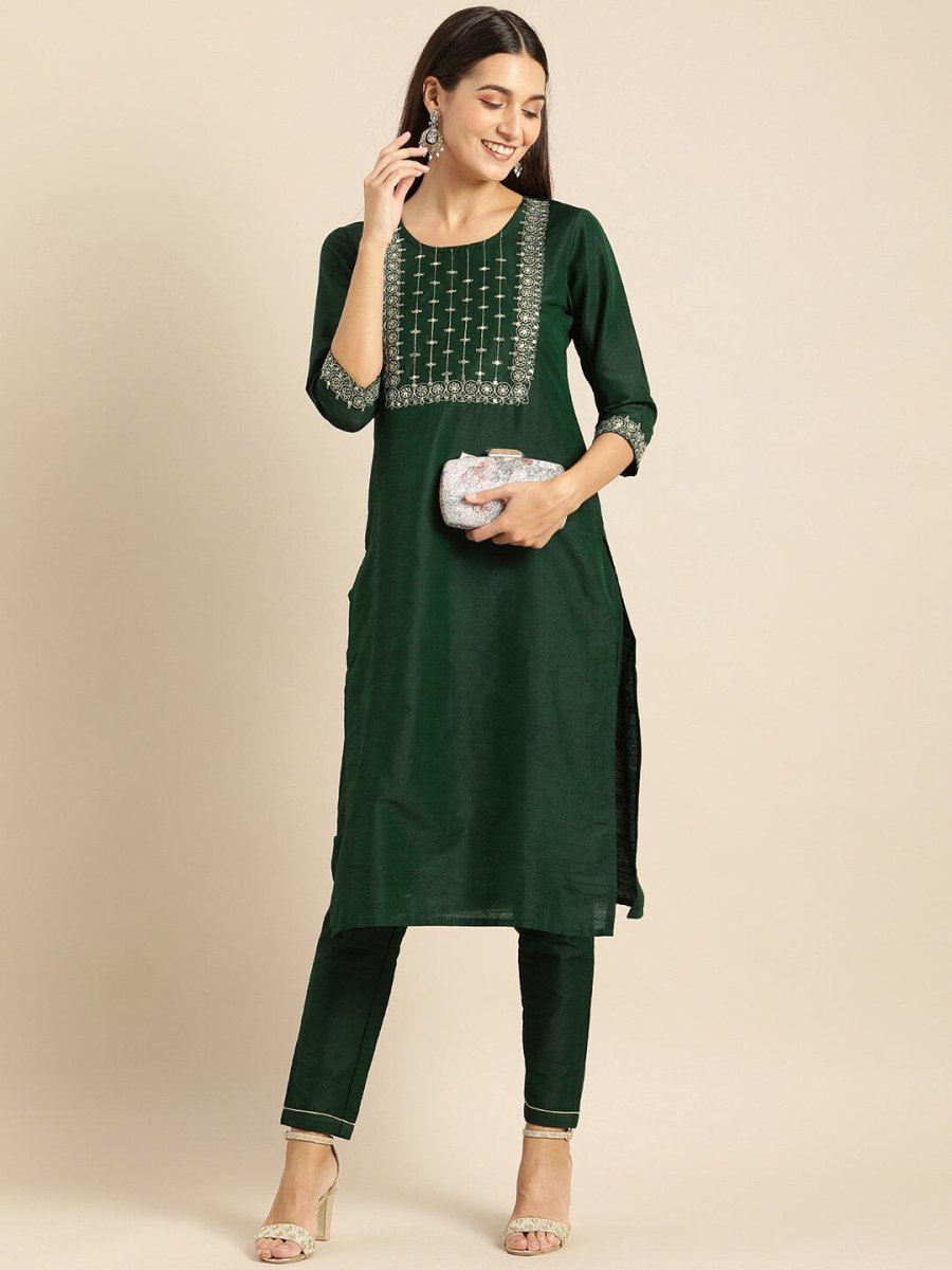 All About You Women Green Kurta with Trousers