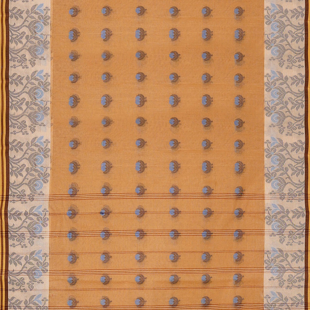 Exclusive Collection 100% Pure Cotton Biege Tant Saree With Hand Weaving Work