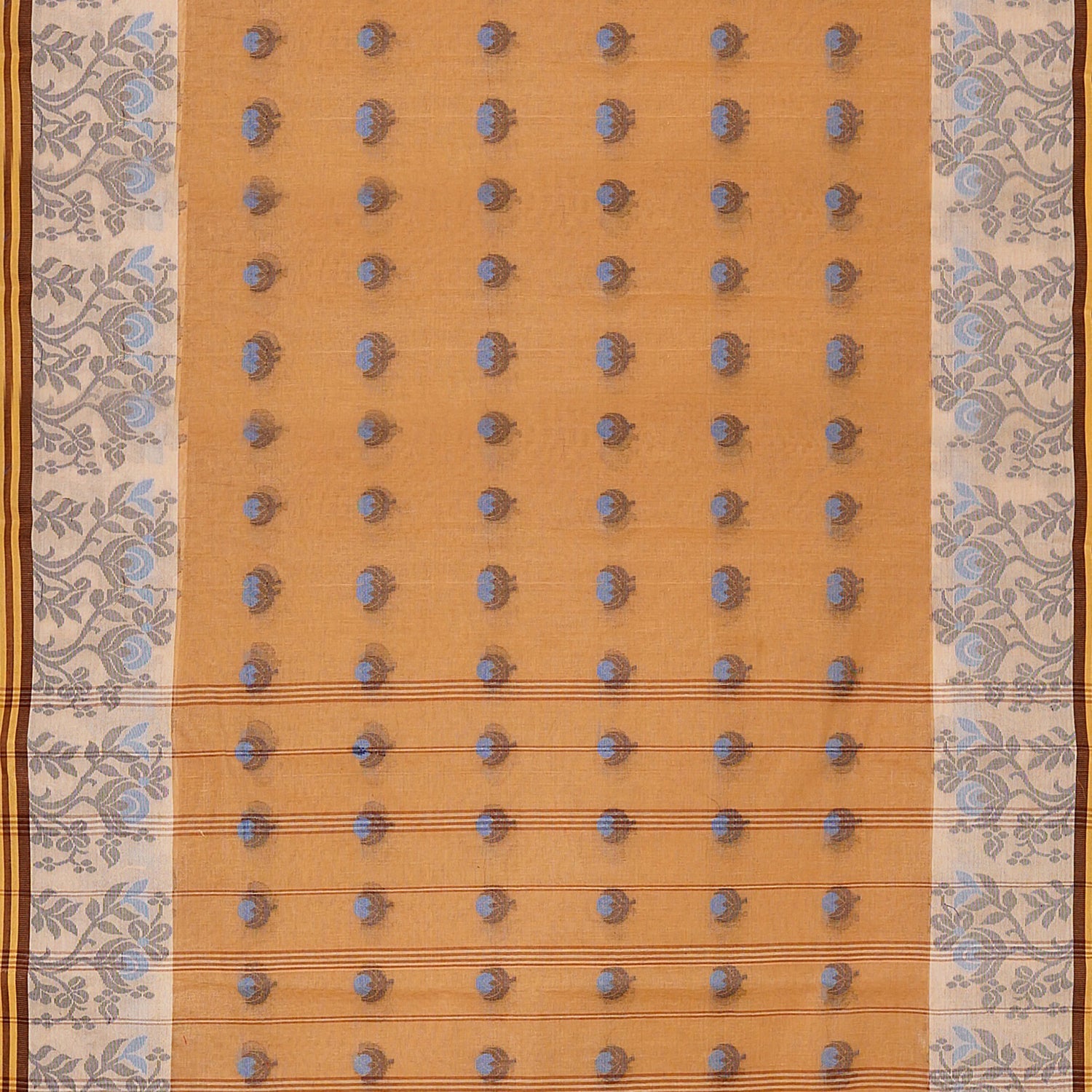 Exclusive Collection 100% Pure Cotton Biege Tant Saree With Hand Weaving Work