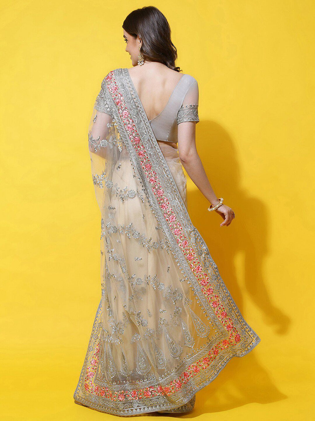 kasee Floral Embroidered Net Saree