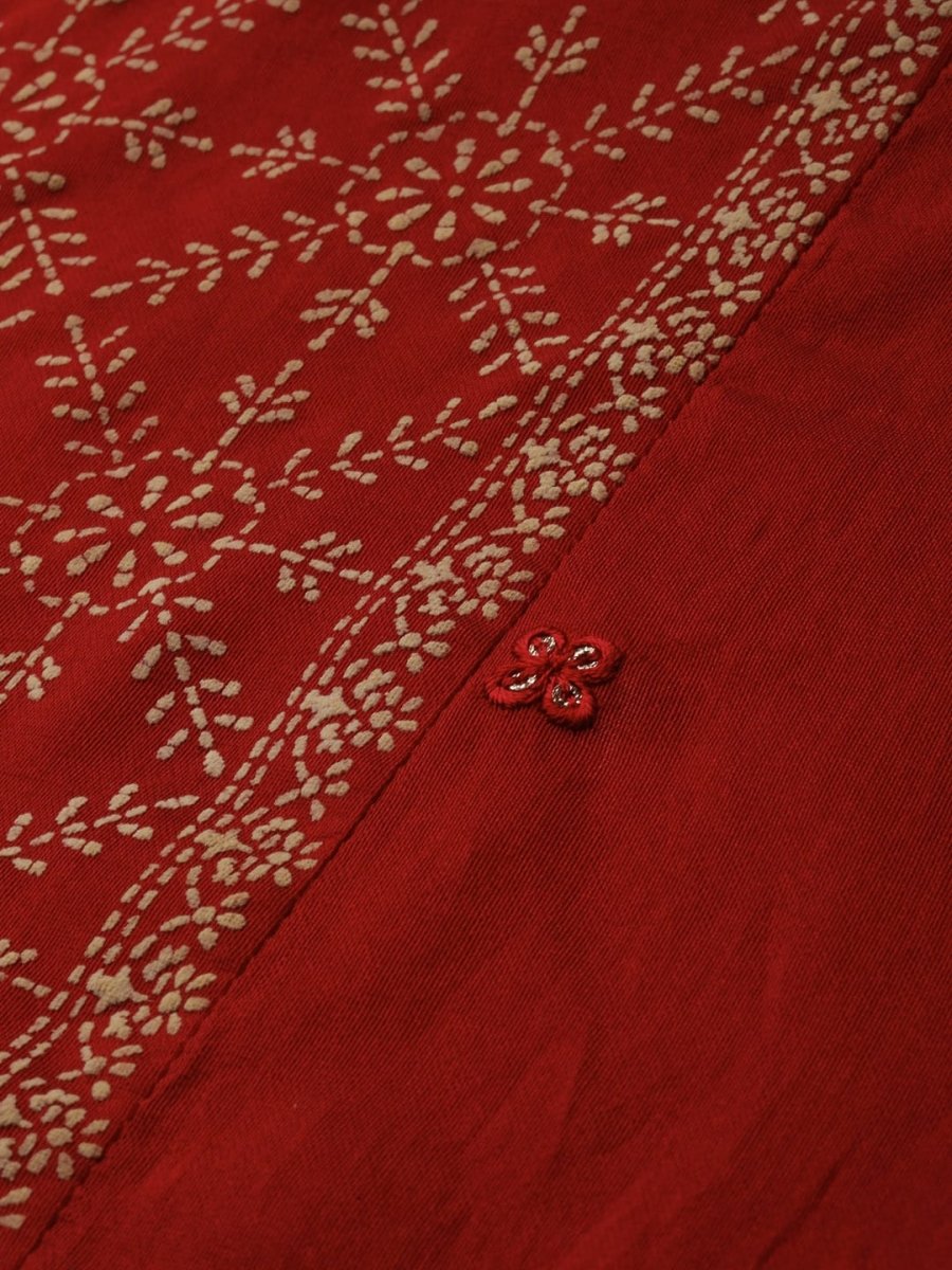 All About You Women Red & Golden Ethnic Motifs Embroidered Kurta Set