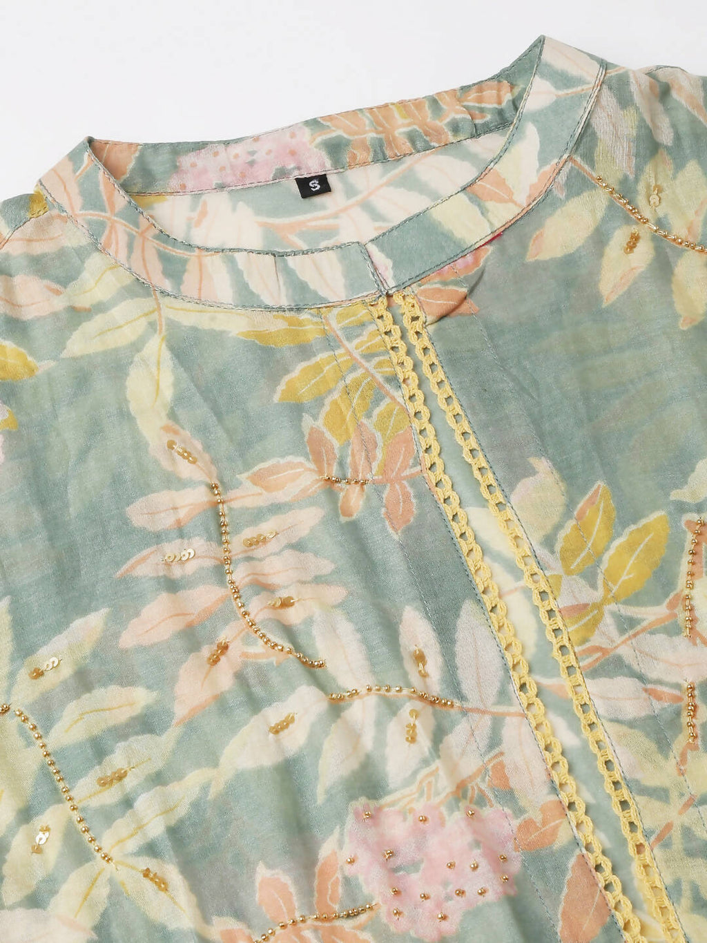 Green Cotton Solid Flared Dress with Printed Shrug - Yukti