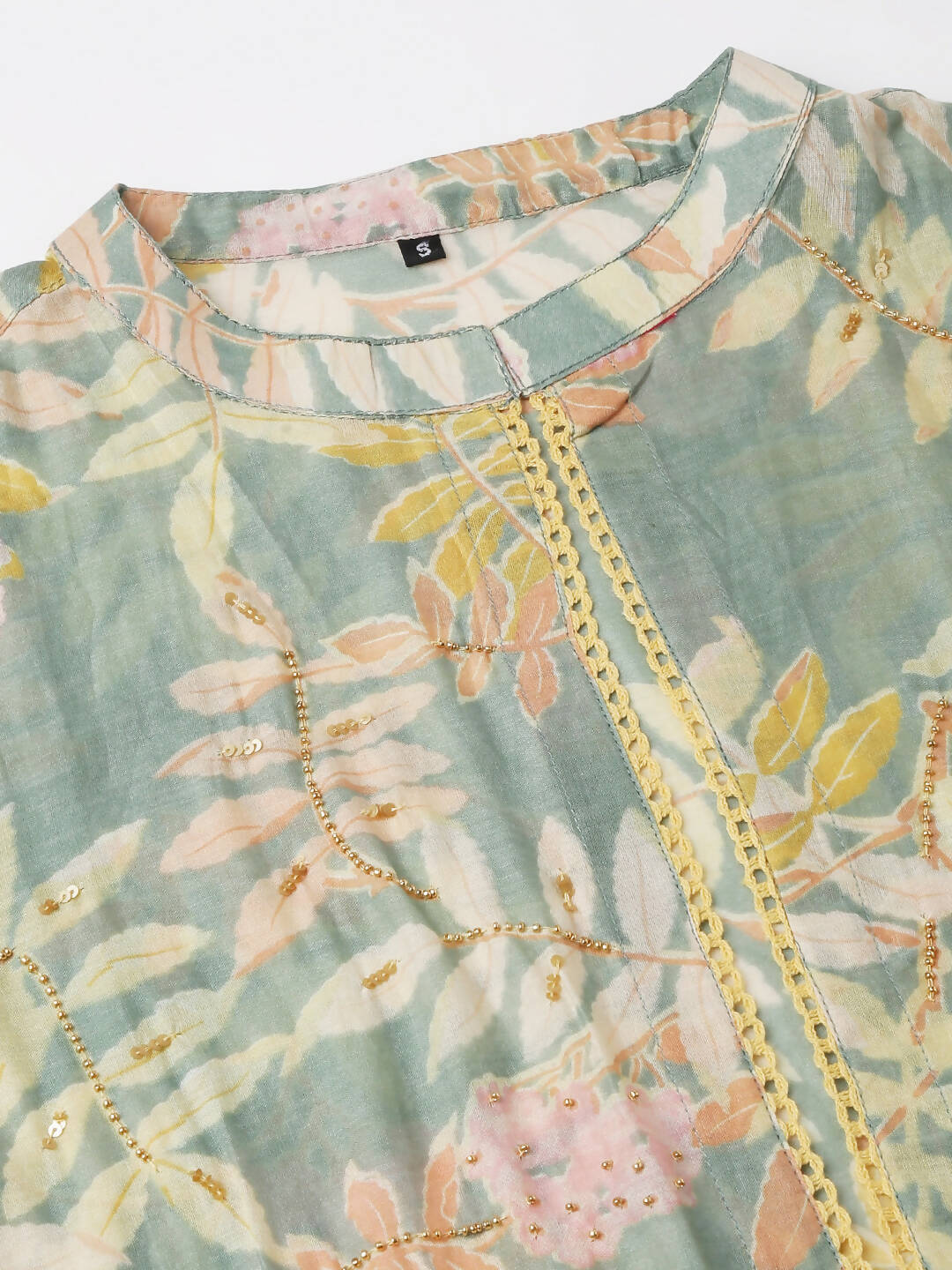 Green Cotton Solid Flared Dress with Printed Shrug - Yukti