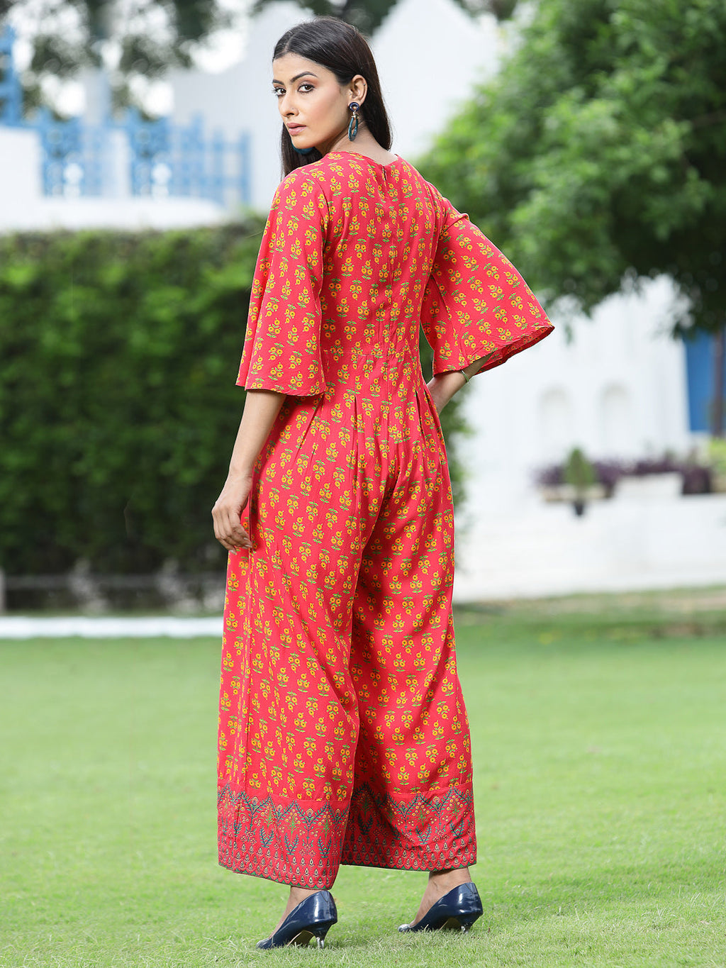 Juniper Women Coral Rayon Printed Regular Jumpsuit