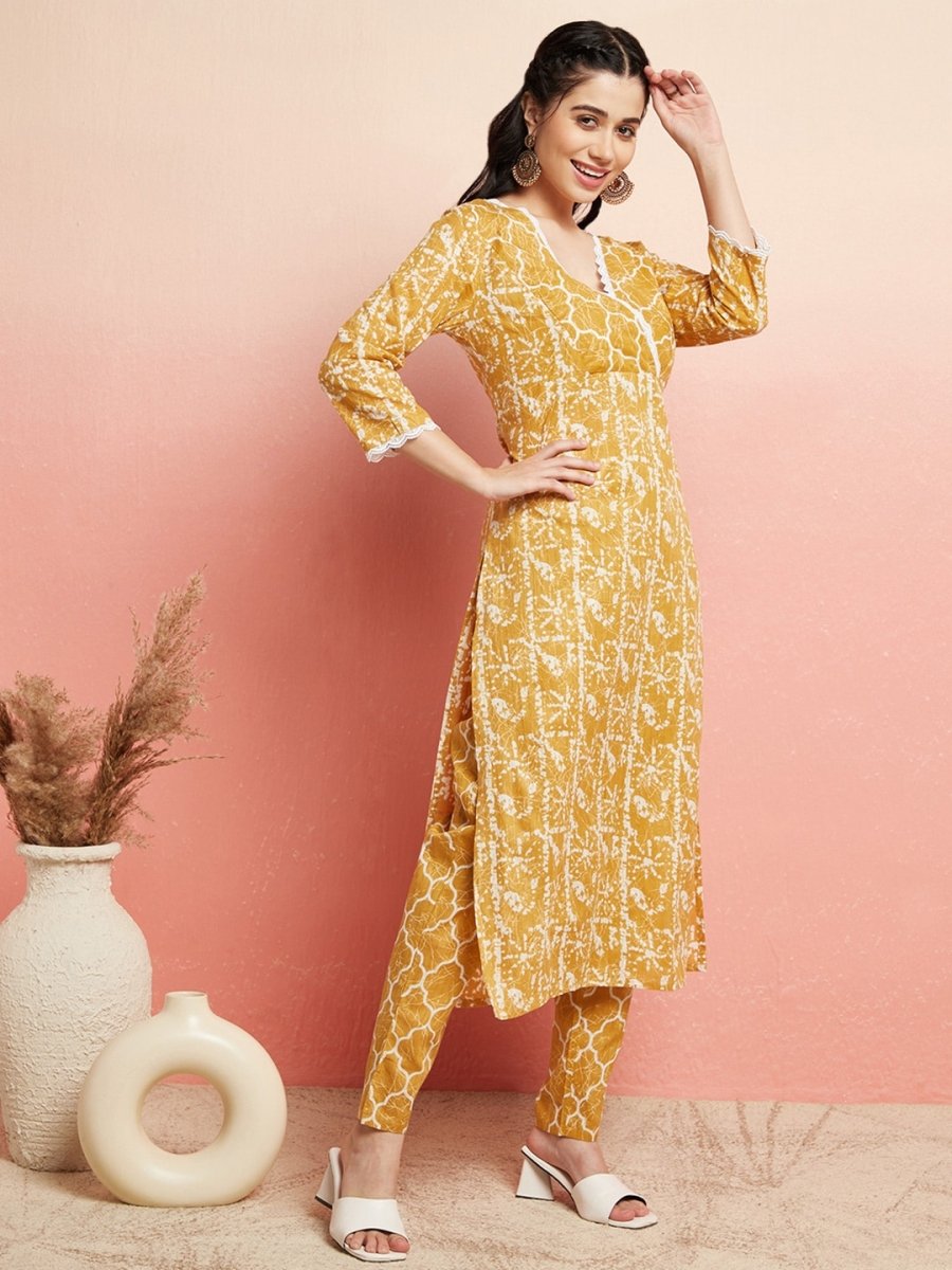 Aks Abstract Printed V-Neck Pure Cotton Kurta with Trousers