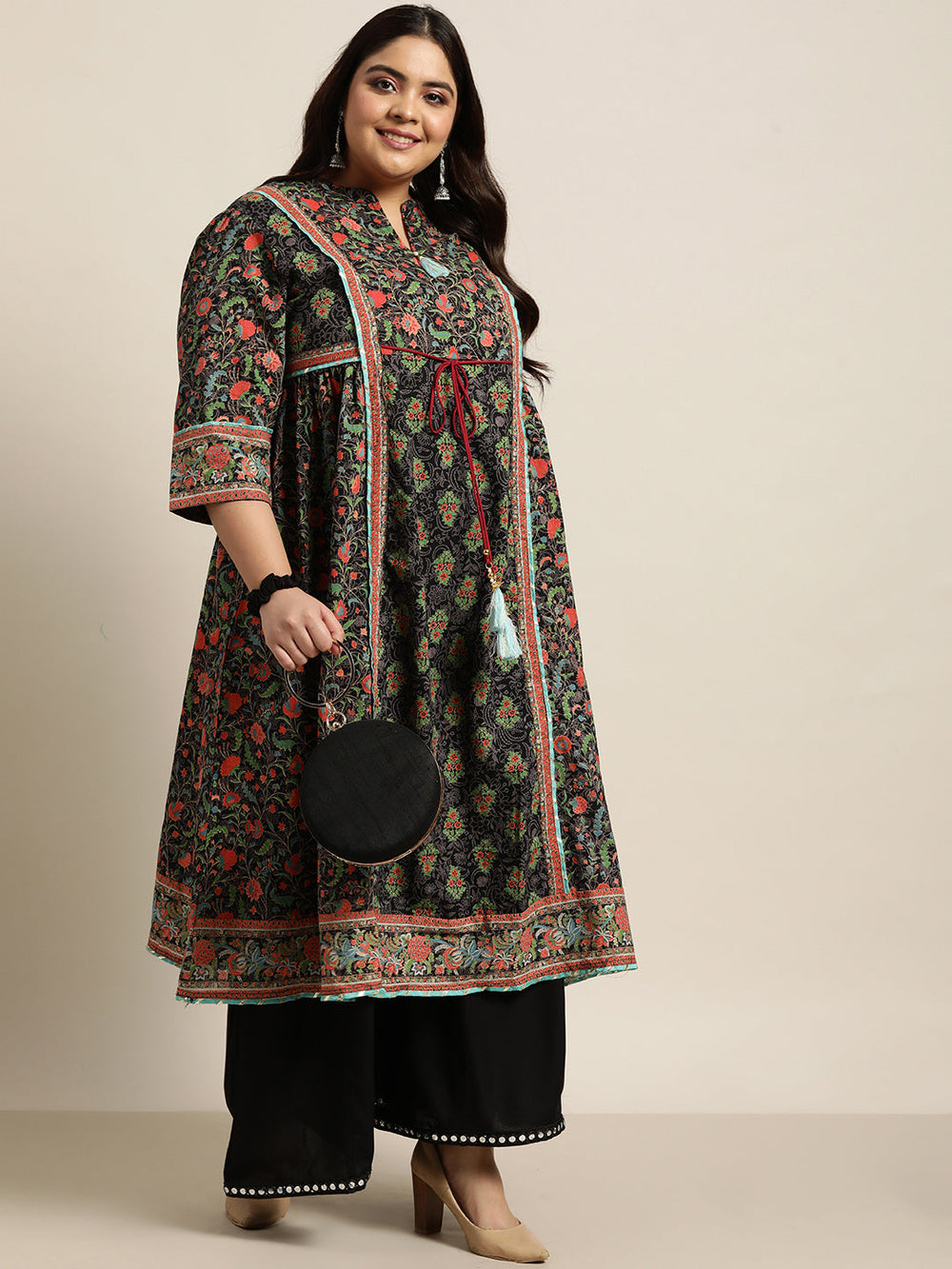 Juniper Women`s Black Rayon Daily Wear Solid Flared Palazzo