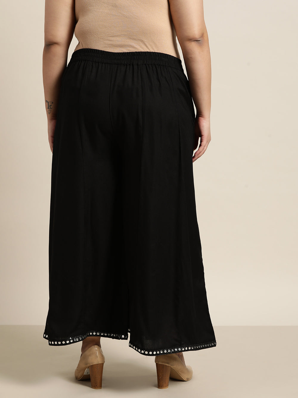Juniper Women`s Black Rayon Daily Wear Solid Flared Palazzo