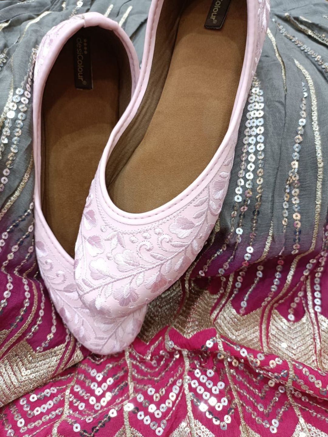 Desi Colour Women Indian Ethnic Footwear-Pink Heavy Work-LR