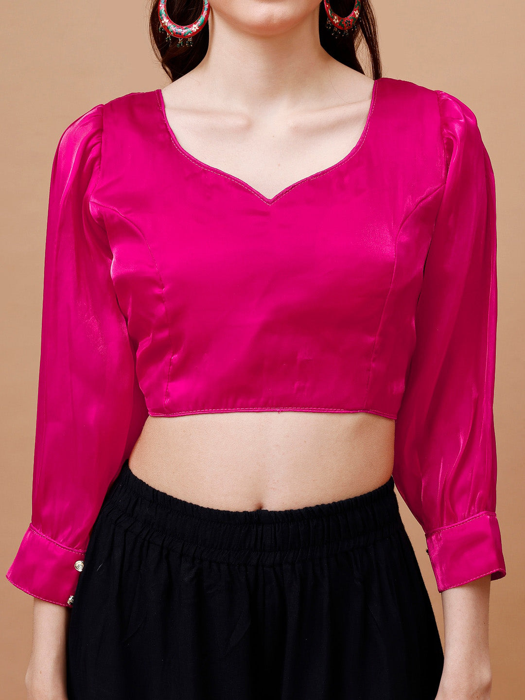 Tikhi Imli Pink Sweetheart Neck Puff Sleeves Saree Blouse