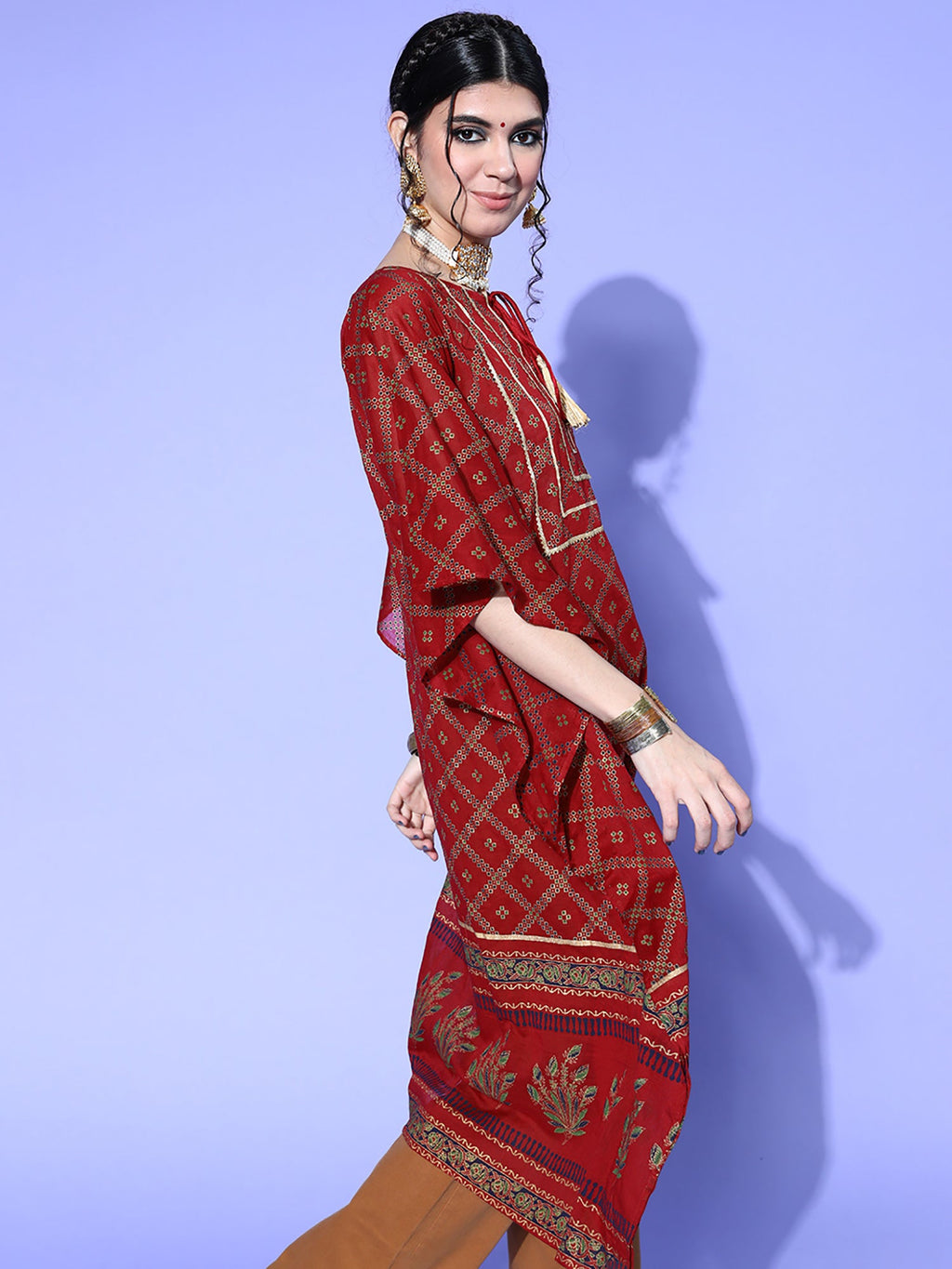 Indo Era Red Printed Kuftan Kurta