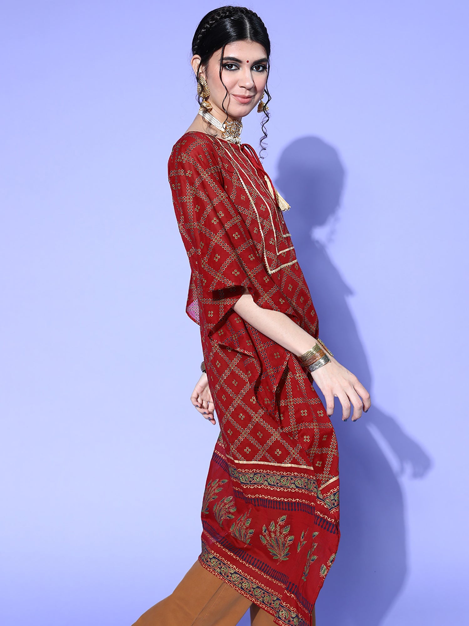 Indo Era Red Printed Kuftan Kurta