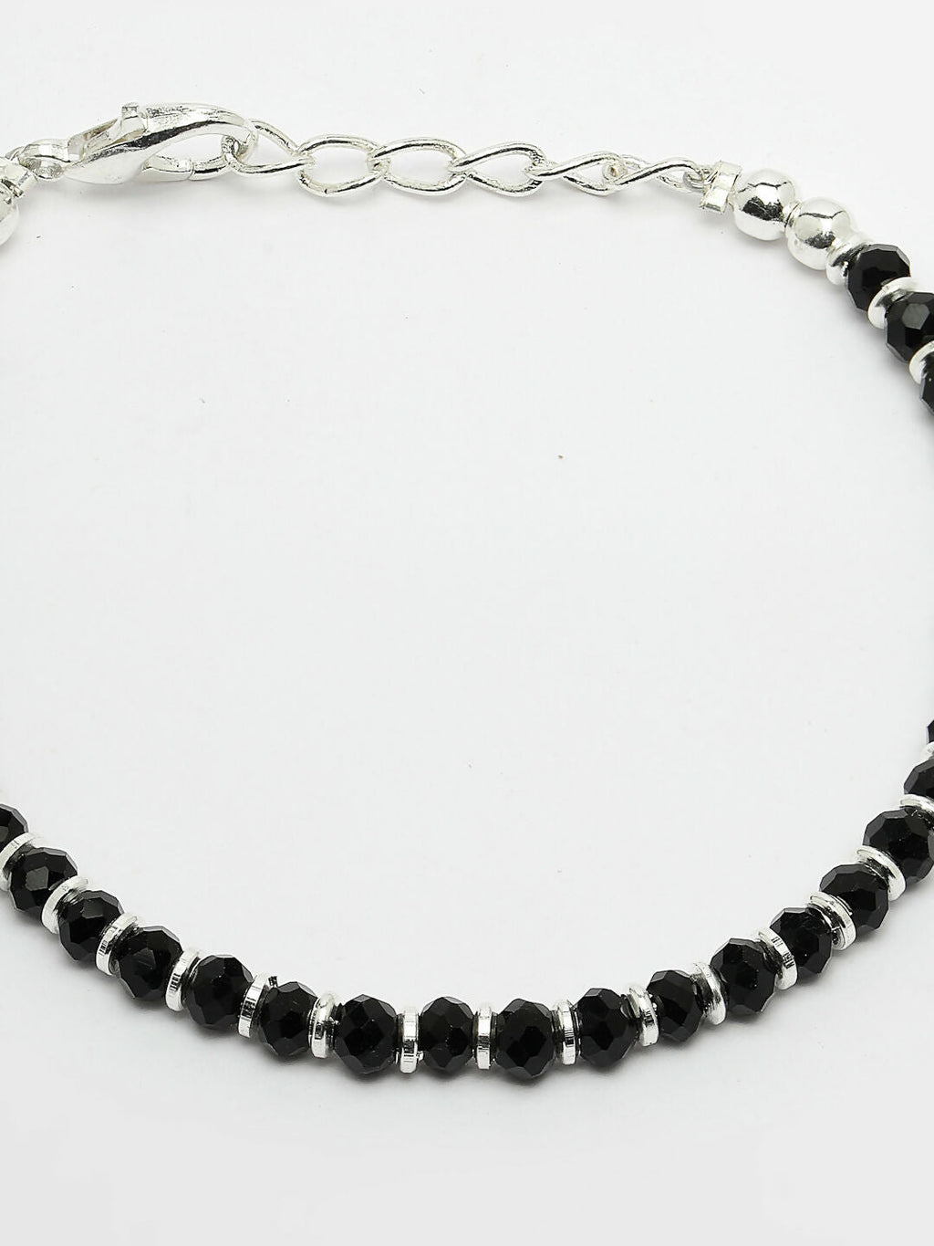 NVR Women Silver Plated Black Beaded Adjustable Rakhi With Roli Chawal