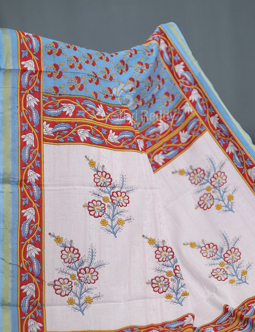 Shades of Blue Combination Printed Cotton Saree By Gayathri Reddy Designer Studio