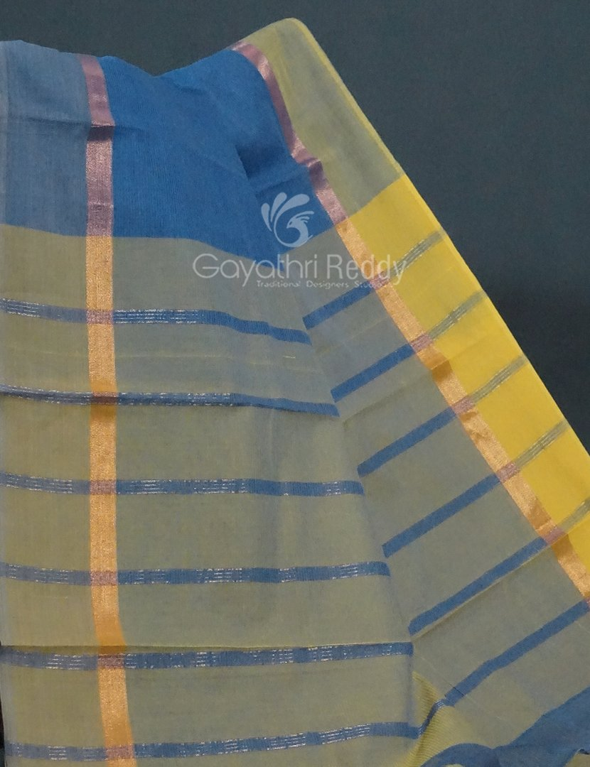 Dual Shades of Blue With Contrast Blouse Pure Mangalgiri Cotton By Gayathri Reddy Designer Studio