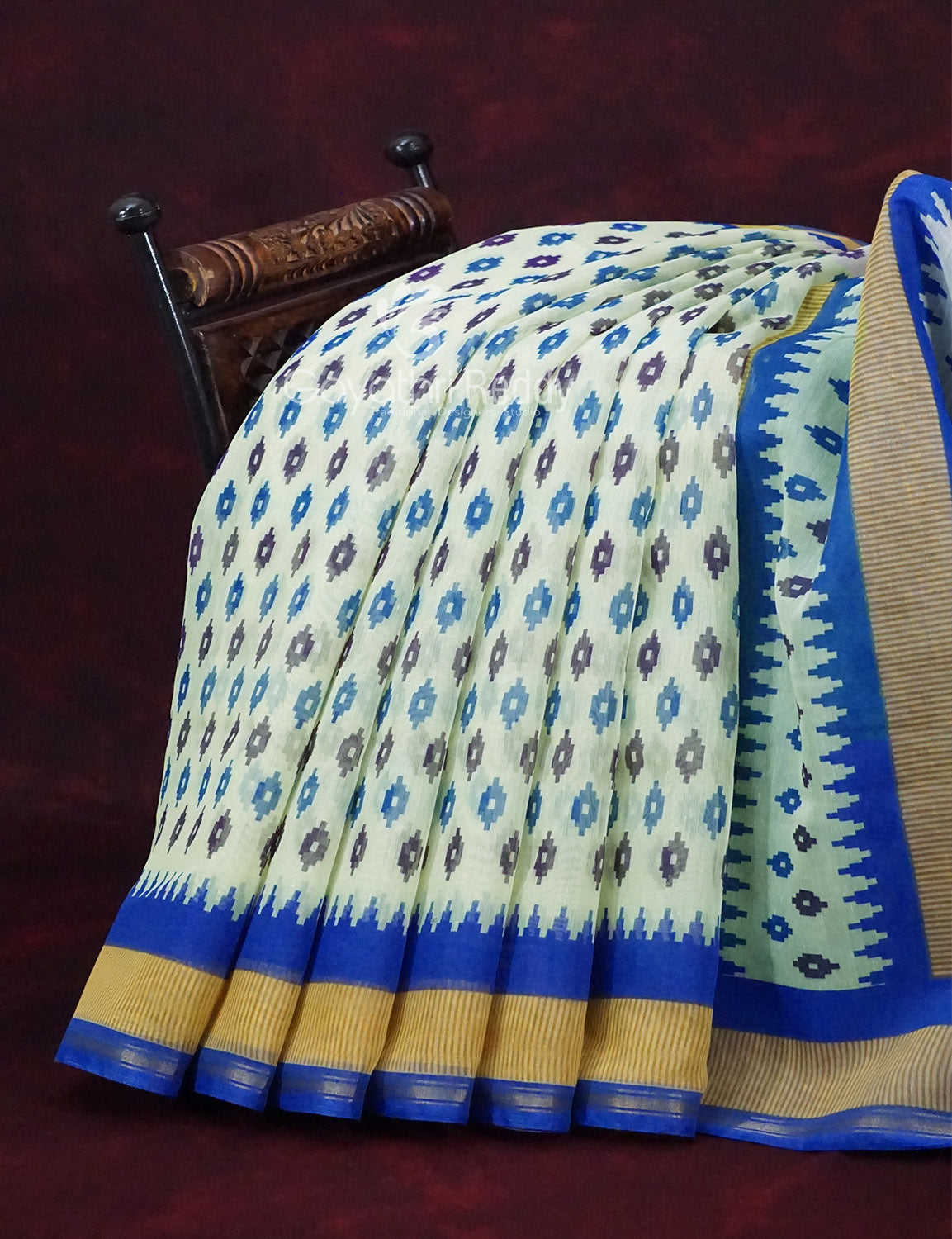 Combo of Off White and Blue Patan Patola Semi Chanderi Saree By Gayathri Reddy Designer Studio