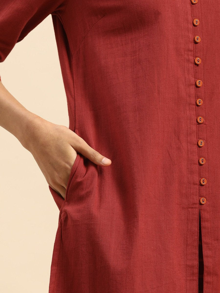 All About You Women Red & Orange Pure Cotton Kurta with Trousers