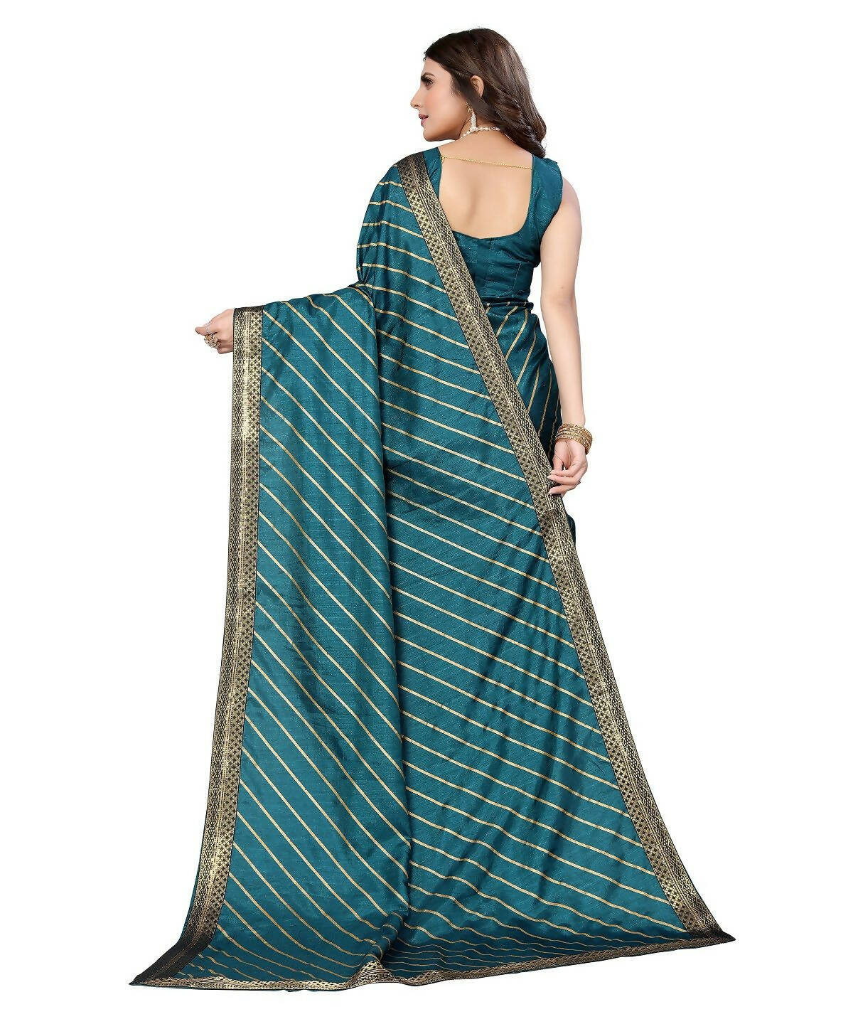 Vamika Dola Silk Rama Green Lace Border Bollywood Style Saree (SUCHI RAMA)