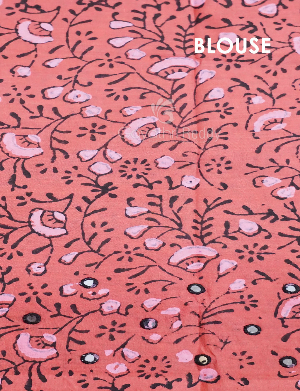 Peach Colour Block Print With Mirron Embroidered Pure Mulmul Cotton Saree By Gayathri Reddy Designer Studio