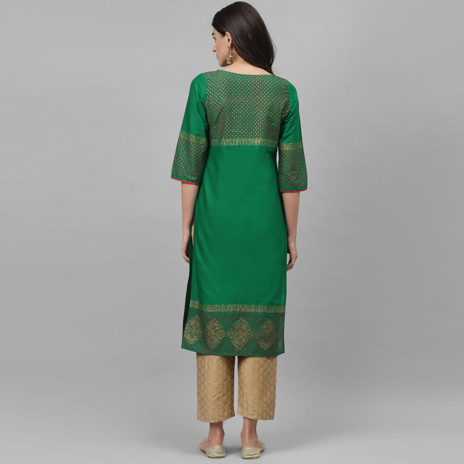 Maai Rayon Hand Printed Kurta Green