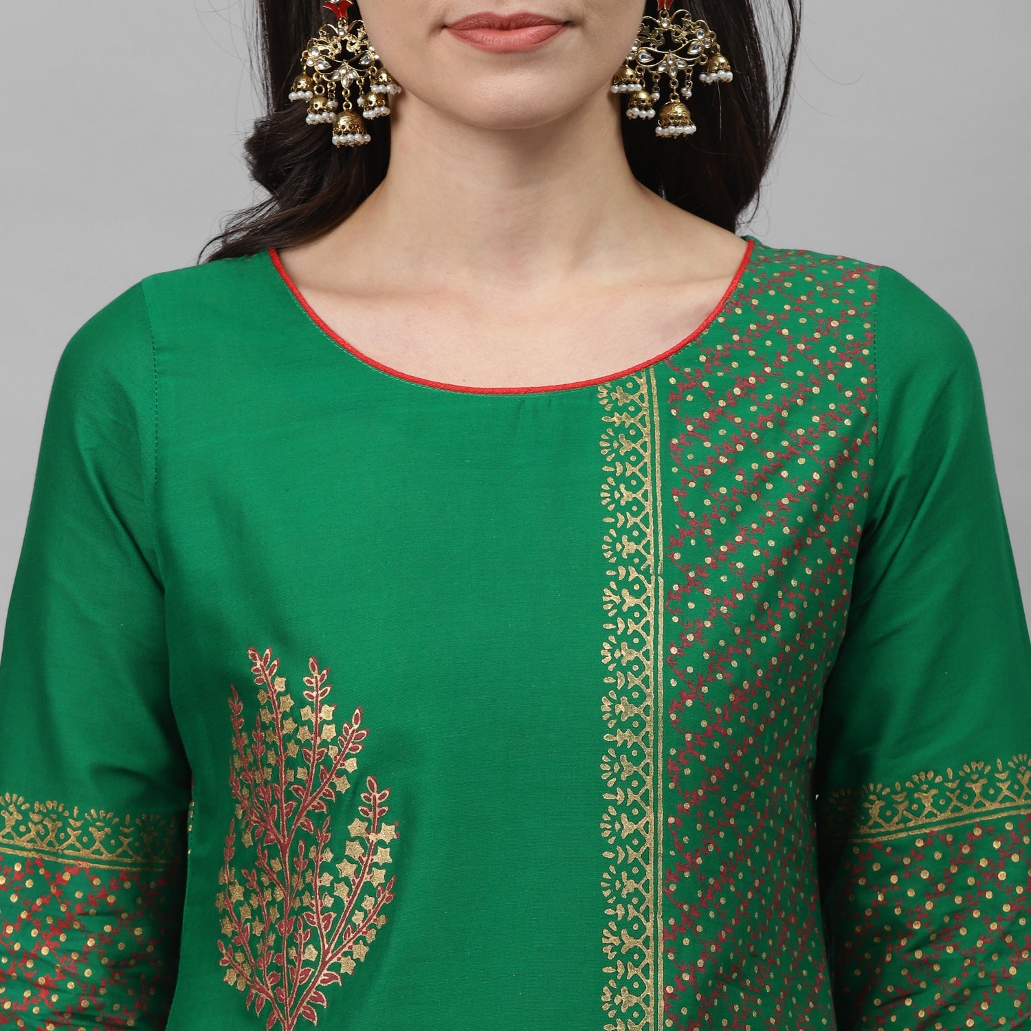 Maai Rayon Hand Printed Kurta Green