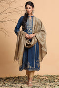Juniper Women's Darkteal Rayon Printed Straight Kurta Dupatta Set