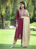 Juniper Womens Wine Color Rayon Foil Printed Kurta With Dupatta Set