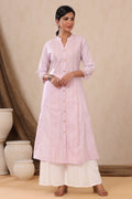 Juniper Women's Purple Cotton Dobby Flared Kurta With Buttons