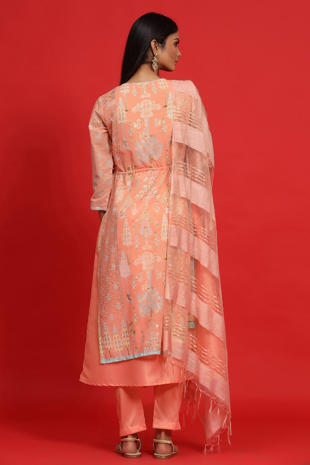 Juniper Women's Orange Georgette Printed Layered Kurta Sets