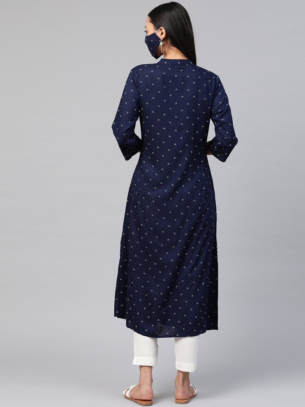 Juniper Womens Indigo Rayon Slub Placement Printed A Line Kurta