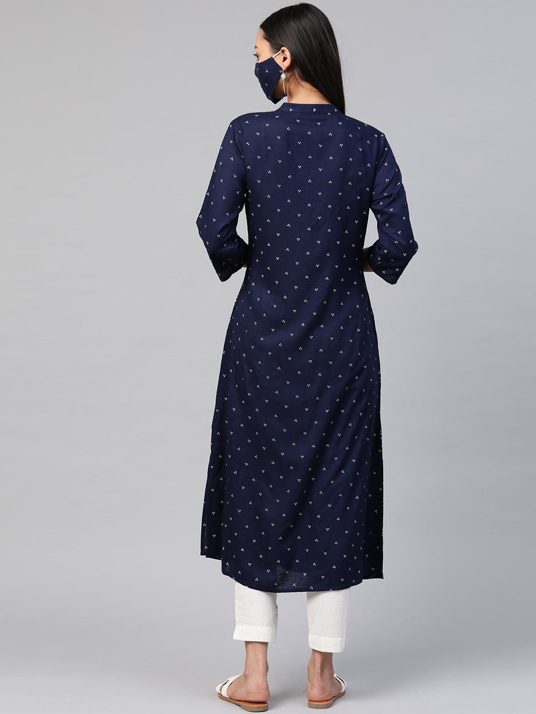 Juniper Womens Indigo Rayon Slub Placement Printed A Line Kurta