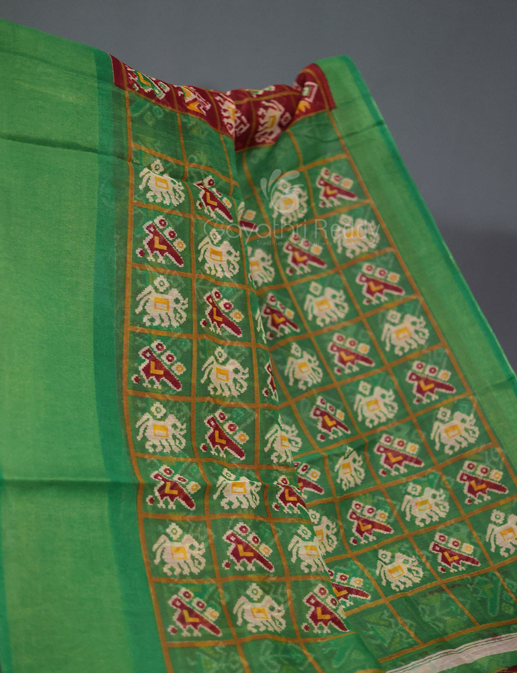 Shades of Maroon And Parrot Green Blouse Patola Print Semi Chanderi Saree By Gayathri Reddy Designer Studio