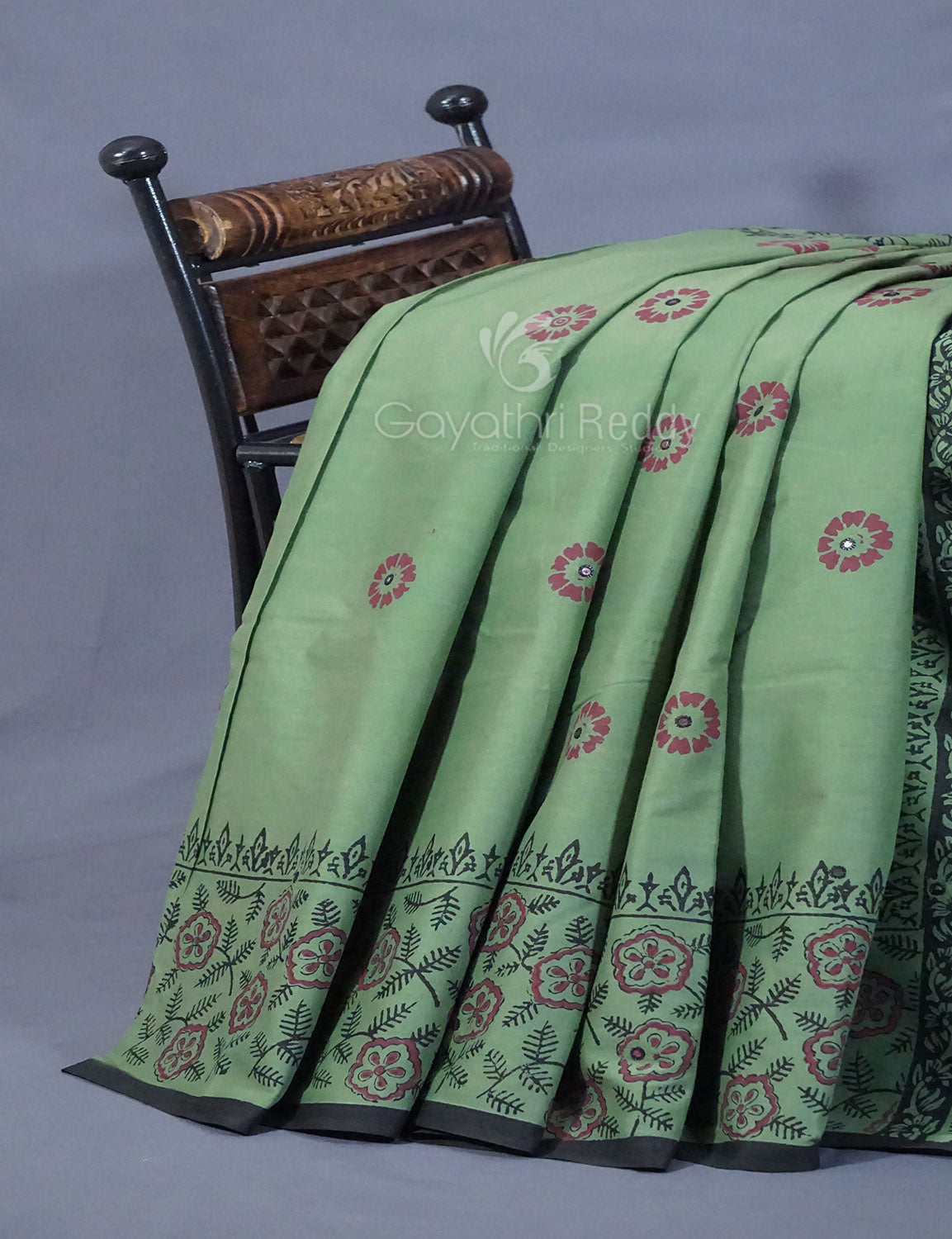 Pista Mix Colour Block Print With Mirron Embroidered Pure Mulmul Cotton Saree By Gayathri Reddy Designer Studio